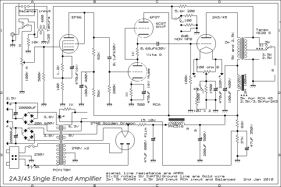 original circuit 2A3/45 Single Ended Amplifier 2010